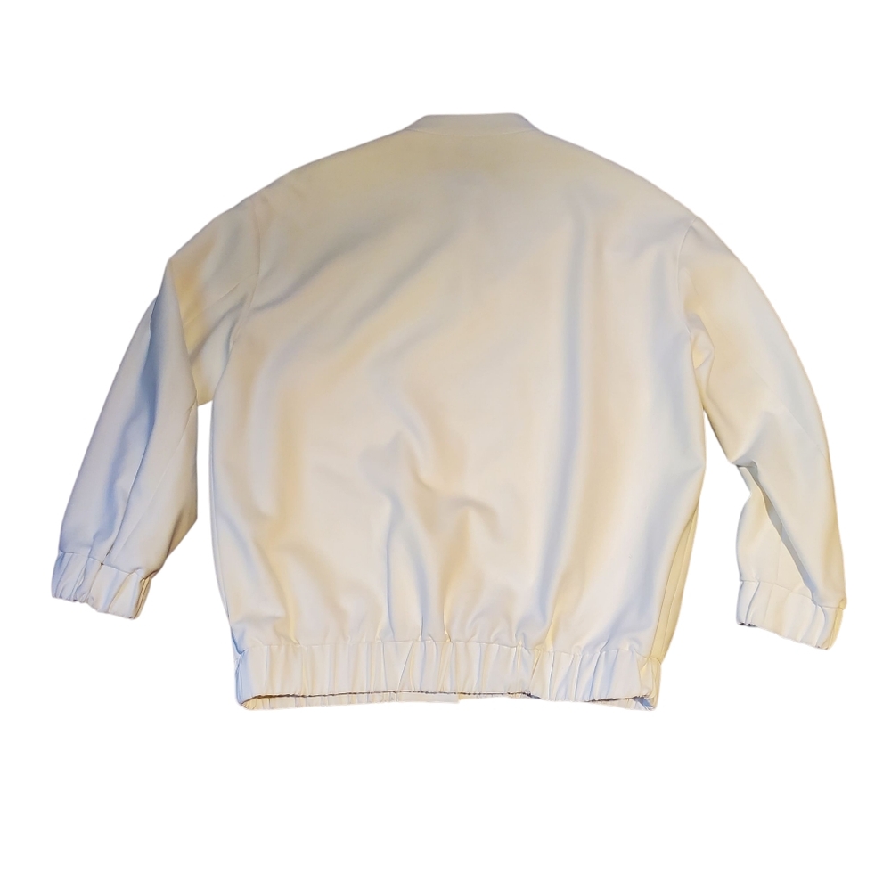 ZARA Oyster White Long Sleeve Patch Pockets Bomber Jacket Size Medium - Picture 3 of 4